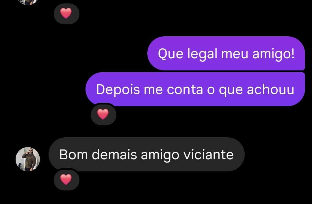 Mensagem dizendo que o jogo é muito bom e viciante
